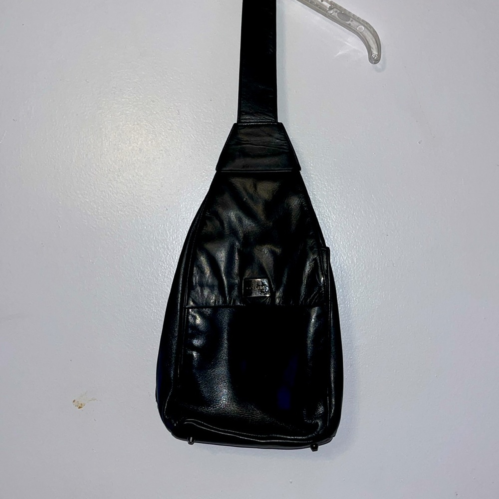 Perlina Black Leather Organizer Backpack Purse